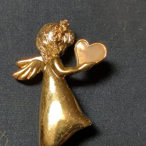 Gold Angel Brooch with Heart